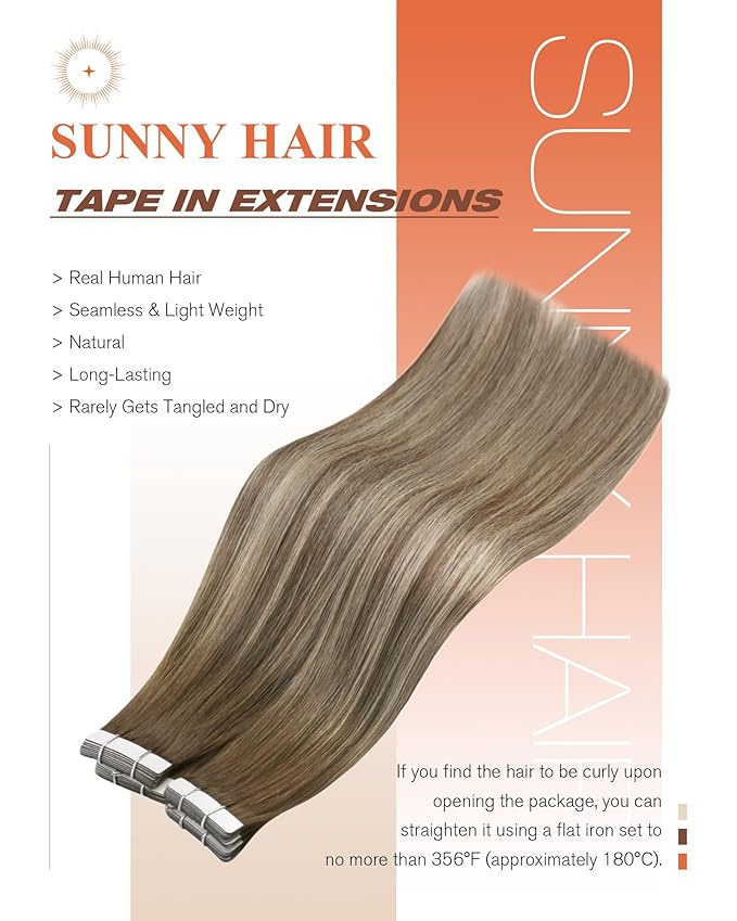 Sunny Hair Tape in Hair Extensions Human Hair 18 Inch Hair Extensions Real Human Hair Tape in Extensions for Women Cool Brown to Light Brown Balayage Blonde Invisible Remy Hair Skin Weft 20Pcs 50g