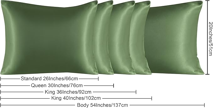 NTBAY Satin Body Pillowcase for Hair and Skin, Luxurious and Silky Pillow case with Envelope Closure, 20x54 Inches, Olive Green