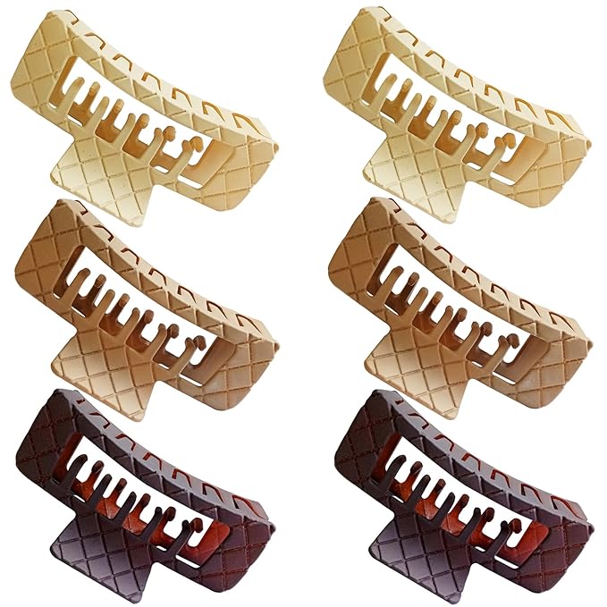 Double Row Teeth Thick Hair Clips Square 2 Rows Claws Rectangle Women Girls Double Teeth Hair Claw Clips Double Claws Curly Straight Big Volume Hair Strong Hair Accessories 6 Packs