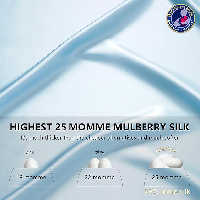 ZIMASILK 25 Momme 100% Pure Mulberry Silk Pillowcase for Hair and Skin Care, Highest Grade 6A Pillow Cases for Women, Long-Lasting Durablity, Gift for Women Men, 1Pc (Standard 20"x26", Light Blue)