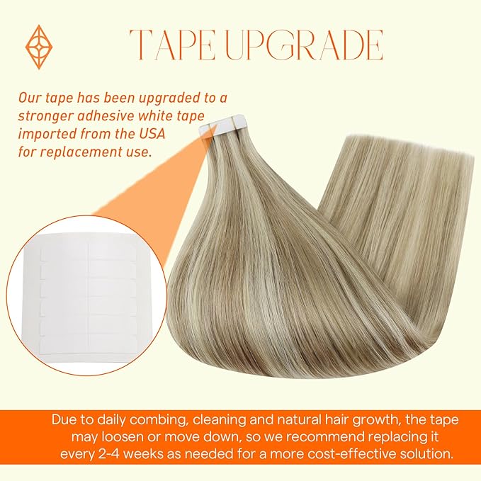 Full Shine Invisible Tape in Hair Extensions Human Hair Color 16 Golden Blonde Highlight 22 Medium Blonde 16 Inch Remy Tape in Hair Extensions Straight Tape in Extensions 50 Gram 20 Pcs