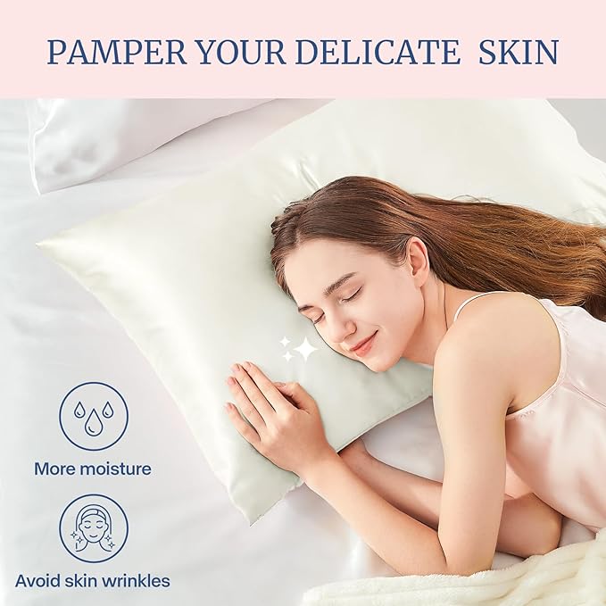 BEDELITE Satin Pillowcase for Hair and Skin, Super Soft and Cooling Similar to Silk Pillow Cases 2 Pack with Envelope Closure, Gift for Women Men(20"x40" King Size, Ivory)