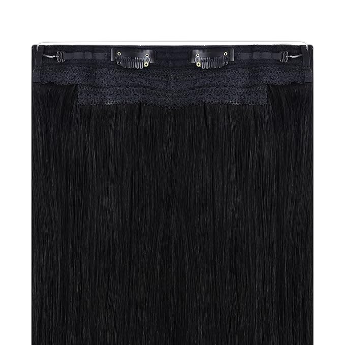 YoungSee 130G Wire Hair Extensions Real Human Hair Black Wire Hair Extensions for Women Jet Black Headband Hair Extension Human Hair 22inch