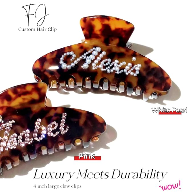 Personalized Colorful Name Hair Claw Clips for Women,Custom Hair Clips with Diamond,Cute Hair Accessories 4",Handmade Rhinestones Hair Clamp Gifts for Mom,Bride,Wife,Bridesmaid,Couples(Tortoise)