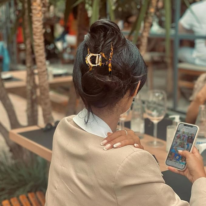 Large Metal Hair Clips - Strong Hold Gold Clips for Thick Locks - Leopard Print Claw Clips for Women and Girls