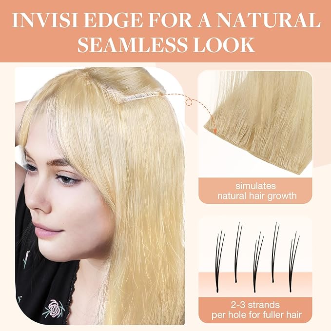 GOO GOO Invisi Edge Tape in Hair Extensions Human Hair, 18AT60A Pearl Ash Blonde Highlights 20pcs injected with 20pcs classical tape ins, 16inch 100g, Virgin Remy Hair, Natural Look
