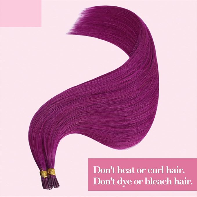 YoungSee I Tip Hair Extensions Human Hair 20 inch Purple Itip Hair Extensions Real Human Hair Purple Pre Bonded Itips Extension Remy-Hair Cold Fusion 25s 25g for Parties and Celebrations