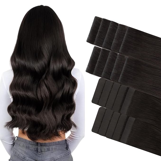 GOO GOO Invisi Edge Tape in Hair Extensions Human Hair, 2 Dark Brown 10pcs injected with 10pcs classical tape ins, 12inch 40g, Virgin Remy Hair, Natural Look