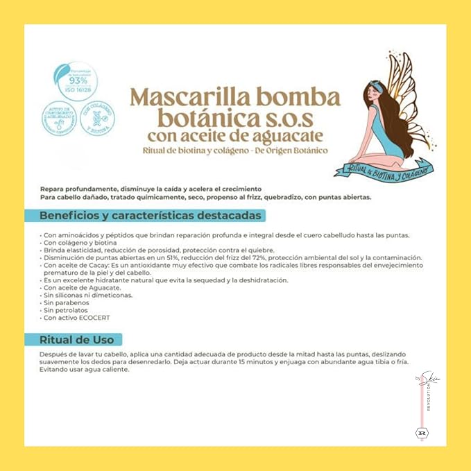 Ritual Botánico Keratina Orgánica | Treatment to Straighten, Repair and Relax Hair | Natural, Organic & Vegan | Product of Colombia | Mascarilla Bomba, 400 ml/13.52 Fl Oz