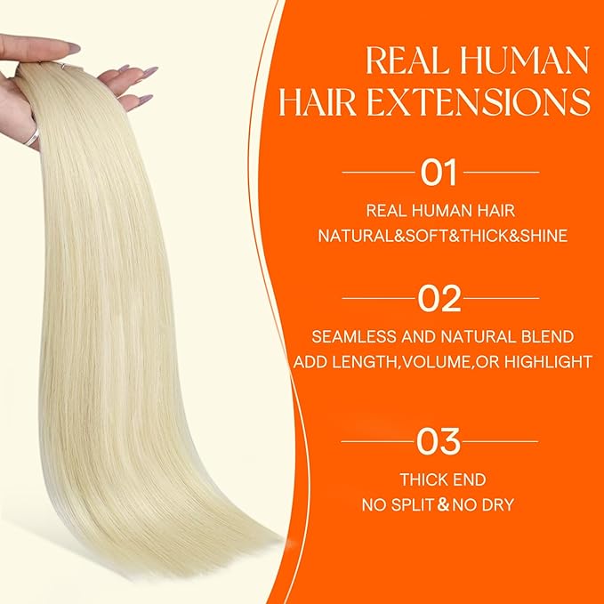Full Shine Injected Tape in Human Hair Extensions Color 60 Blonde Injection Remy Hair Tape in Extensions Skin Weft 24 Inch Seamless Double Sided for Wedding 50 Grams 20 Pcs Natural