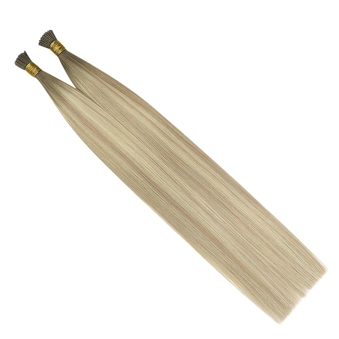 YoungSee I Tip Hair Extensions Ombre I Tips Hair Extensions Real Human Hair Ombre Ash Blonde to Platinum Blonde Itips Human Hair Extension 16In 80s 50g Balayage Tip Hair Extension for All Styles