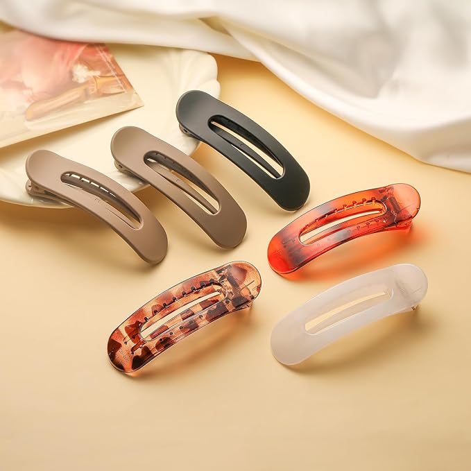 6 PCS Flat Claw Clips, Large Lay Flat Hair Clips for Women Girls, Strong Hold Non-slip Hair Claws for Thick Thin Hair (Tortoise and Matte)