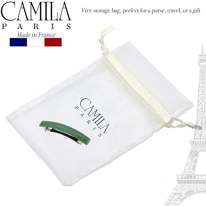 Camila Paris CP3448 French Hair Barrette Clip for Girls Green, Rubberized Metal Clasp Strong Hold Grip Hair Clips for Women, No Slip Durable and Styling Girls Hair Accessories, Made in France