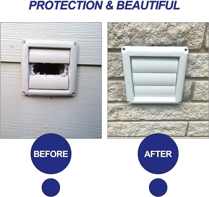 Funmit 6" Louvered Vent Cover 8" x 8" Oversize Outside Dimensions for Exterior Wall Vent Hood Outlet Airflow Vent Dryer Air Vent (White)