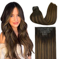 GOO GOO Clip in Hair Extensions Real Human Hair, Remy Human Hair Extensions Clip ins for Women, Natural Human Hair, 20inch 130g 7Pcs, #2/6/2 Balayage Dark Brown to Chestnut Brown