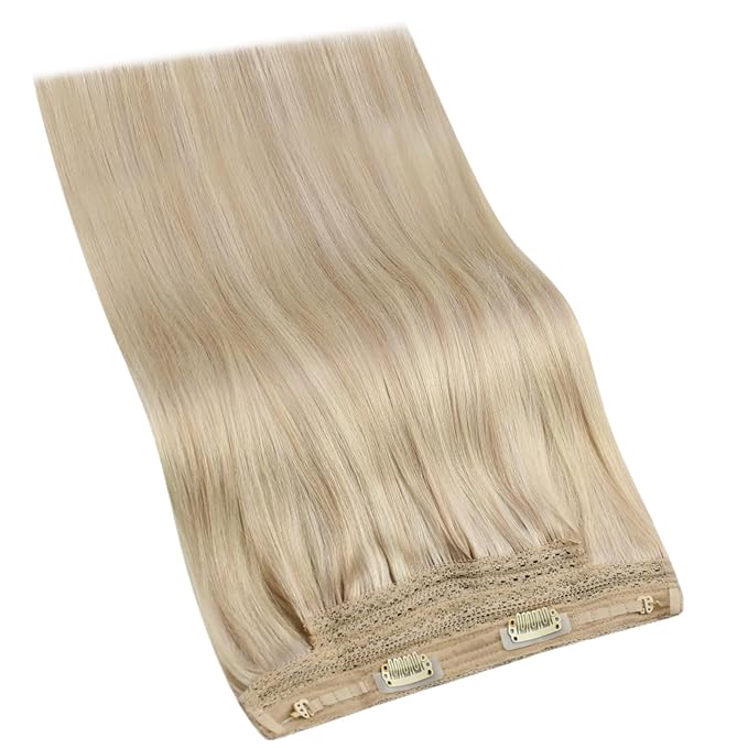 YoungSee 130g Wire Hair Extensions Real Human Hair 22inch Ash Blonde Highlights Bleach Blonde Wire Human Hair Extensions Straight Human Hair Fish Line for Women