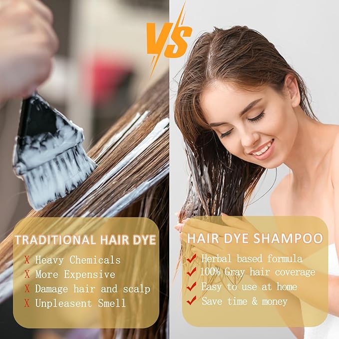 Chestnut Brown Hair Dye Shampoo 3 in 1 for Men & Women, Natural, for 100% Gray Coverage, Brown Hair Colors in 10-15 mins, 16.9 Fl Oz