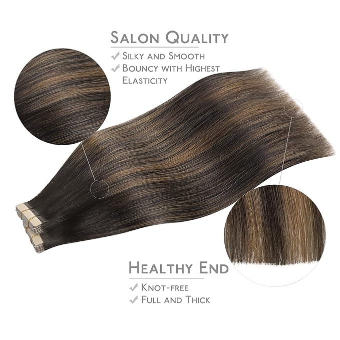WENNALIFE Tape in Hair Extensions Human Hair, 40pcs 100g 22 inch Balayage Dark Brown Mixed Chestnut Brown Hair Extensions Real Human Hair Straight Tape in Extensions Invisible Human Hair Extensions