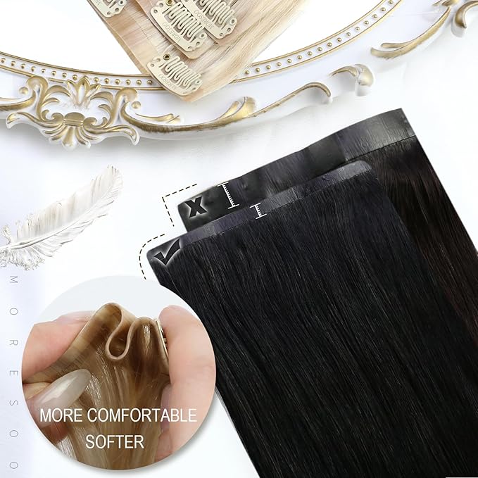 Moresoo Brown Seamless Clip in Hair Extensions Human Hair Remy Dark Brown Hair Extensions Clip ins Long Full Head Invisible 120g/7pcs 18 inch