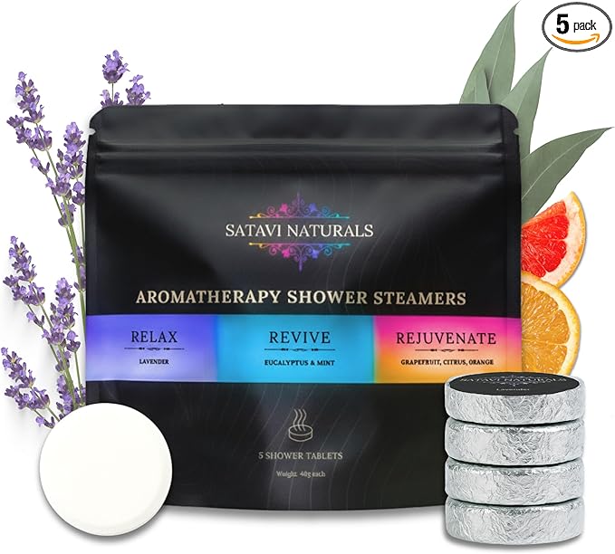 Shower Steamers 5 Pack Variety - Aromatherapy Shower Bombs for Stress Relief - Spa Self Care Gift Set, Holiday Stocking Stuffers for Women & Men - Lavender, Eucalyptus & Mint, Citrus
