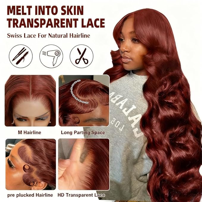 BVH 30 Inch Reddish Brown 13x6 Lace Front Wigs Human Hair Body Wave Wigs Human Hair 200 Density Hd Lace Frontal Wigs M Hairline 33# Brown Wigs (13x6 Reddish Brown Lace Front Wigs Human Hair, 30 Inch)