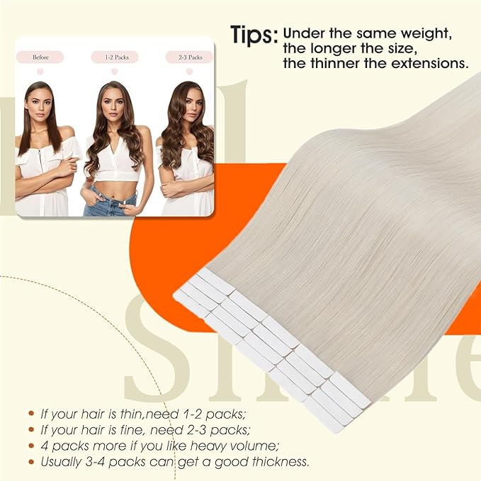 Full Shine Blonde Injected Tape in Hair Extensions Human Hair Color 1000 Ice Blonde Injection Tape in Extensions Protect Natural Extension 16Inch 40G 20Pcs Seamless Invisible Skin Weft