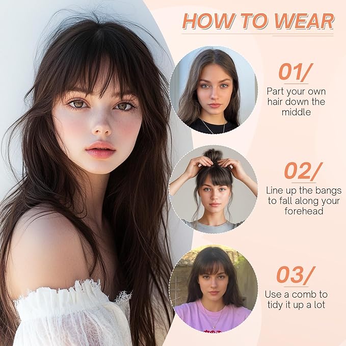 Benehair Clip on Bangs for Women Human Hair, Fake Bangs Clip Human hair, French Bangs Clip in Hair Extensions Hair Pieces with Temples for Daily Wear (Natural Black)