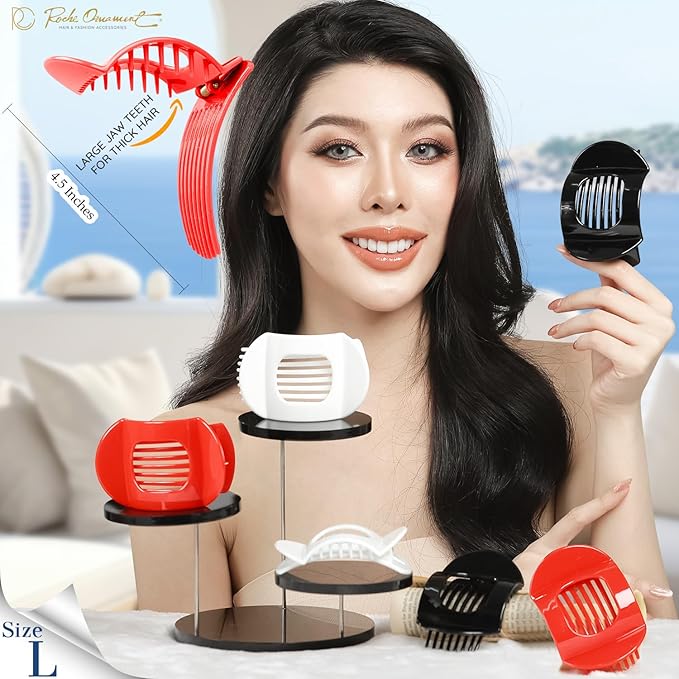 RC ROCHE 6 Pcs Flat Claw Hair Clips for Women Thick Hair French Round Duckbill Square Secure Strong Hold Grip Clamps Barrettes Curved No Slip No Crease Styling Cute Jumbo XL, Large Holiday Special