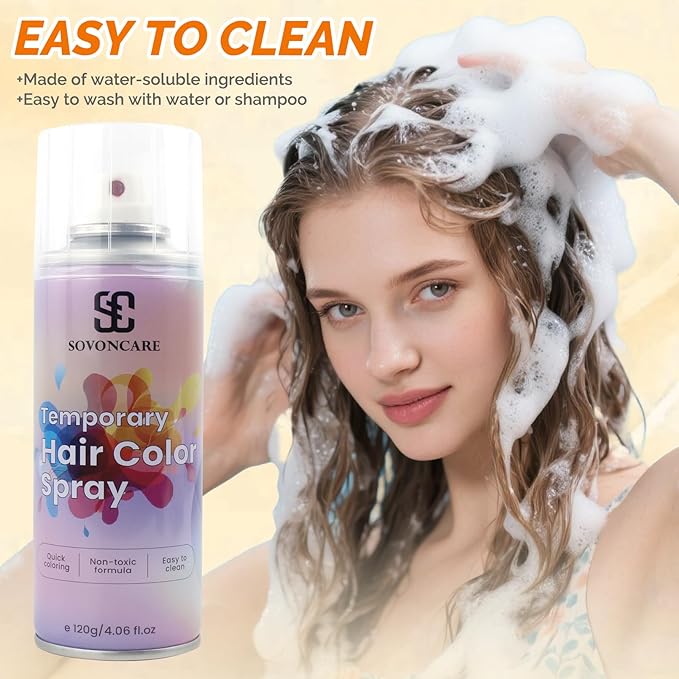 Orange Temporary Hair Color Spray, SOVONCARE Natural Hair Wax Dye Spray for Kids Halloween, Christmas Party, Cosplay -On 1-Day Washable 120ML
