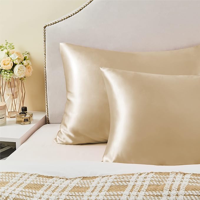 BEDELITE Satin Pillowcase with Zipper, Champagne King Size Pillow Cases Set of 2, Super Soft and Cooling Similar to Silk Pillow Cases, Gift for Women Men(20x36 Inches)