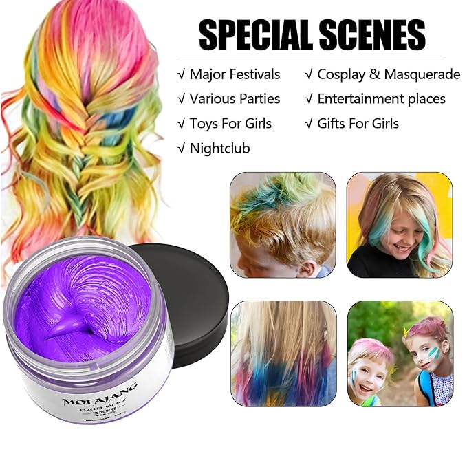 EFLY Temporary Hair Color Chalk, Hair Wax Color For Gifts, Birthday,Party, Cosplay DIY, Halloween, Christmas (4, Red Purple Blue Pink)