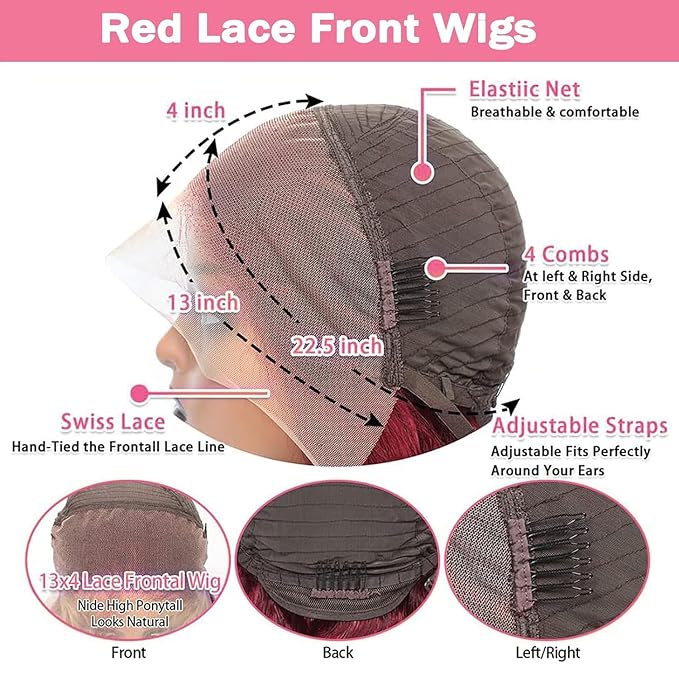 AMIRTY 250 Density Burgundy wig human hair 13x4 99J body wave lace front wigs human hair Pre Plucked Glueless Wine red colored lace front wig for Women 26inch