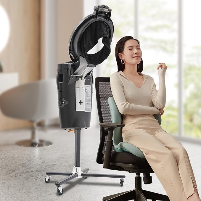 Salon Hair Steamer, 12 Colors Multi-Function Hair Steamer Machine, Standing Hair Steamer with Wheels, Professional O3 Ozone Hair Steamer, Adjustable Hair Steamer Hooded Hair Care Oiler (Black)