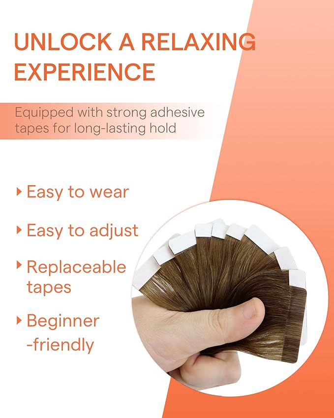Sunny Hair Tape in Hair Extensions Real Human Hair Invisible Remy Hair Extensions Tape ins for Women Medium Brown Ombre PLatinum Blonde Balayage 24 inch 25G
