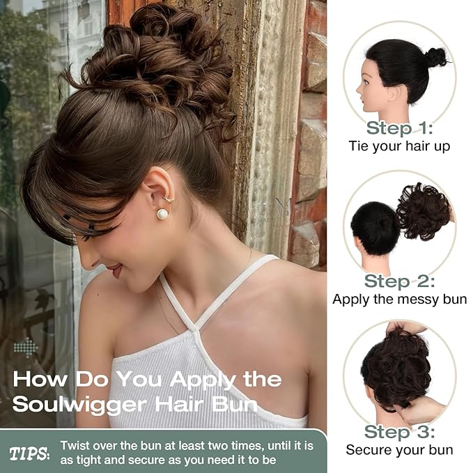 Messy Bun Hair Piece Wavy Curly Scrunchies Fluffy Donut Thick Updo Elegant Chignon Hairpieces for Women Girls, Bleach Blonde 1.4oz
