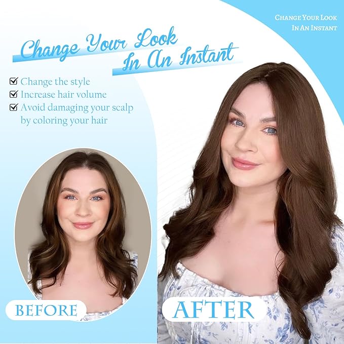 Hair Toppers for Women Real Human Hair Toppers for Women with Thinning Hair pieces with No Bangs 3 * 4Inch Hand-Tied Invisible Upgrade Swiss Base 10Inch Topper(Medium Brown)