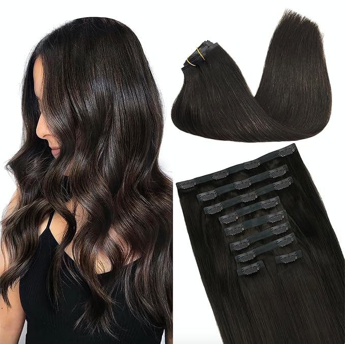 GOO GOO Clip in Hair Extensions Real Human Hair, Remy Human Hair Extensions Clip ins for Women, Natural Human Hair, 18inch 170g 9Pcs, #2 Dark Brown