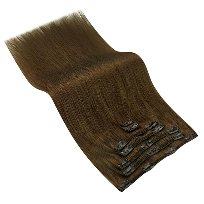 Ve Sunny Clip in Hair Extensions Real Human Hair Cool Ash Brown Rmy Thick Hair Clip in Extensions Real Human Hair Full Head Set 7pcs 120g 16 inch