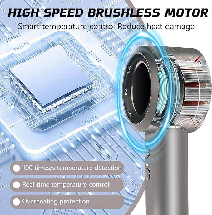 Hair Dryer with Diffuser,110000 RPM Blow Dryer with Magnetic Diffuser & Concentrator,4 Heat Settings & 3 Speed, Lightweight Ionic Hair Dryer for Women and Men