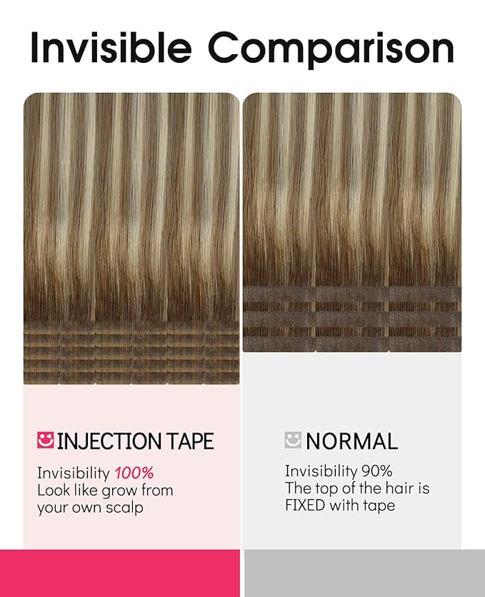 Youngsmile Invisible Tape in Hair Extensions Human Hair Balayage #3/8/22 Walnut Brown to Ash Brown and Golden Blonde 20pcs 40g 18 Inch Injection Tape in Extensions Real Human Hair (#3/8/22,18'')