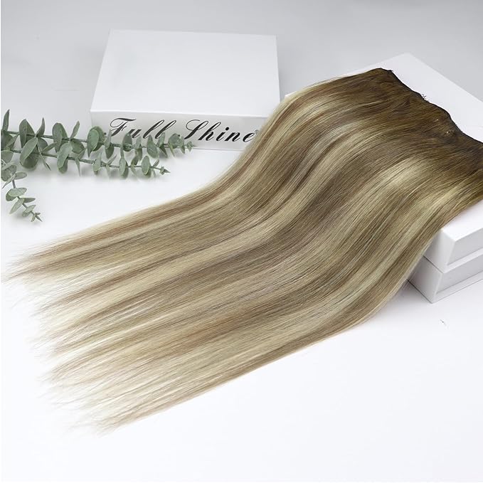 Full Shine Ombre Clip in Hair Extensions Human Hair 3 Pcs 60 G 12 Inch Short Clip in Extensions Walnut Brown to Light Brown Mix Light Blonde Straight Remy Hair Extensions for Fine Hair