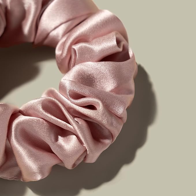 LILYSILK Silk Hair Scrunchies/Ties for Frizz & Breakage Prevention, 100% Mulberry, No Damage, Elastic ponytail Holders, 2Pc, Black&Rosy Pink
