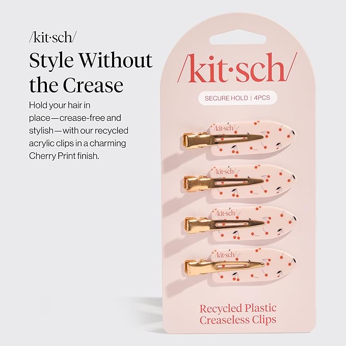 Kitsch Creaseless Hair Clips for Women - No Crease, No Bend Hair Clips for Styling, Bangs, Makeup Application, Face Wash - Recycled Acrylic - Cherry Print | Ideal Gifts for Women, 4pcs