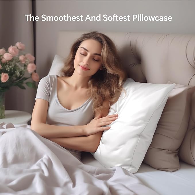 INFIIXSO Mulberry Silk Pillowcase for Hair and Skin, Silk Pillow Cases King Size with Hidden Zipper 20x40 Inches, Extraordinary Smooth and Soft Cooling Pillow Cases for Hot Sleepers(White, 1 Pack)