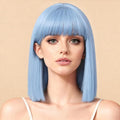 Allbell Light Blue Wigs for Women Short Bob with Bangs Heat Resistant Synthetic Hair 12 inch for Daily Party Halloween Costume Use