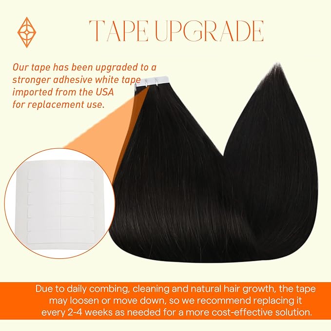 Full Shine 20 Inch Invisible Tape in Hair Extensions Human Hair 1B Off Black Black Hair Extensions Tape in Double Sided Tape in Hair Extensions 50 Gram 20 Pcs Long Straight Skin Weft Natural
