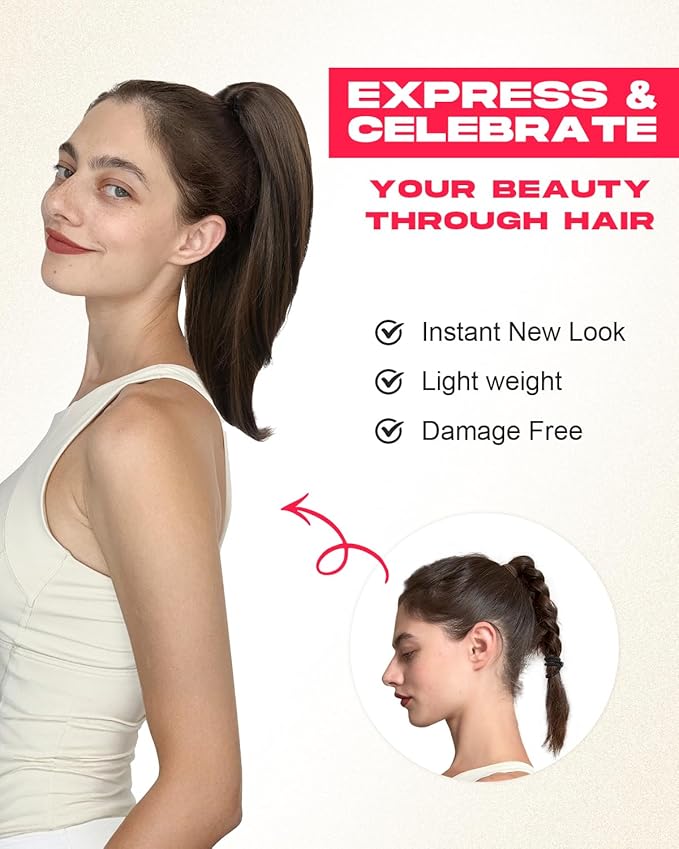 Ponytail Extension – 16” Claw Clip in Ponytail Hair Extensions Natural Soft Synthetic High Pony Tail Hairpieces for Women (Black Brown, 16 inch)