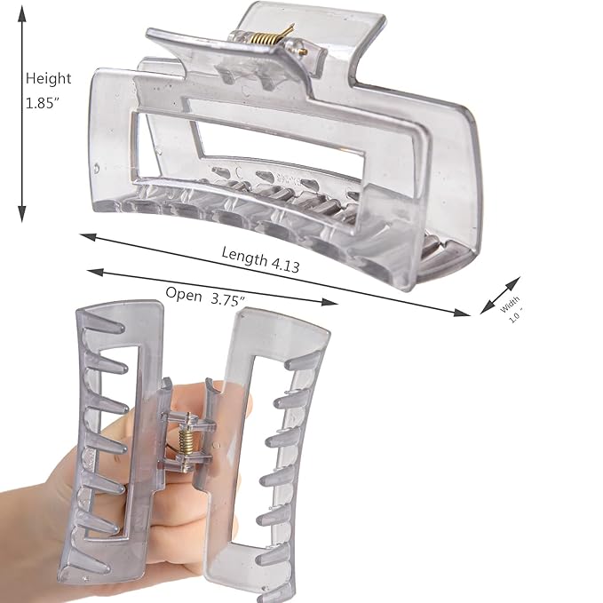 Large Hair Claw Clips for Thick/Fine/Thin Hair,Strong holding teeth interlocking Women Jaw Clips for Hair 3 Count In set(Smoky Grey)