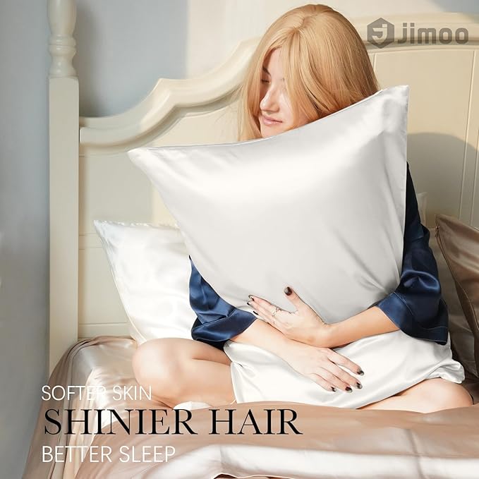 100% Mulberry Silk Pillowcase for Hair and Skin, 22 Momme Pure Natural Silk Pillow Case Both Sided with Zipper, Pillow Cover for Women Mom Men (Ivory White, King 20''×40'', 1 Pack)