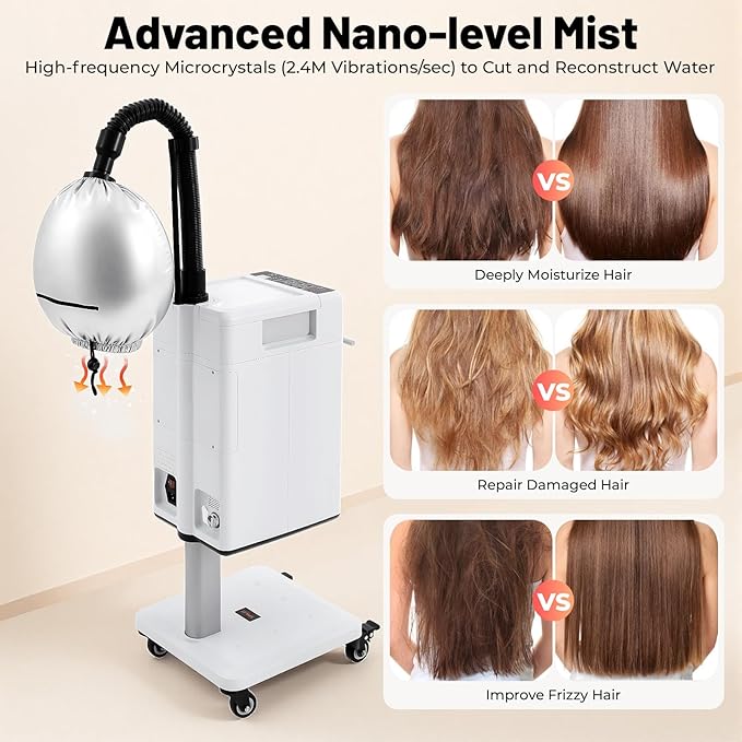 Nano Ionic Hair Steamer Machine - 500W Professional Hair Steamer with 6 Modes for Deep Conditioning, Scalp Care, Perm & Color Treatment - Adjustable Temp & Timer for Salon & Home Use